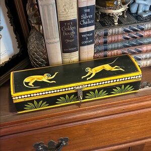 Vintage Hand Painted Monkey Themed Indian Wooden Box